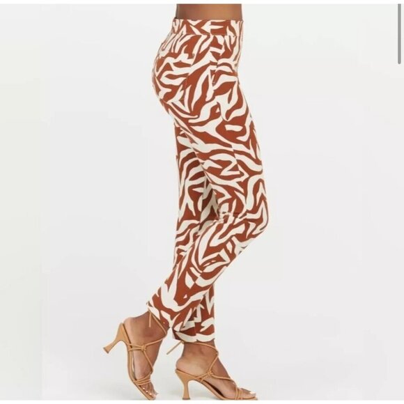 SPANX On-the-Go Ankle Slim Straight Pants Pull On Clay Zebra Brown Women XS - Picture 4 of 16